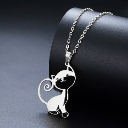 Lemegeton Lovely Cat Necklace Stainless Steel Jewelry Kitten Pet Animal Pendant Women Trend Excelent  Gifts