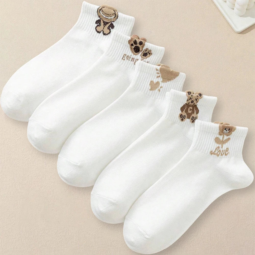 5/10 Pairs Teddy Bear Print Ankle Socks