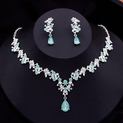 Exquisite Dangle Earrings and Necklace Set for Women Bridal Jewelry Set Rhinestone Flower Choker Necklace set Party Wedding