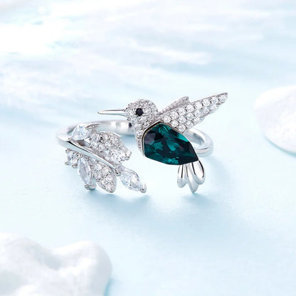 Elegant Natural Blue Stone Adjustable Hummingbird Rings for Women Glass Filled Rings Female Engagement Wedding Party Jewelry