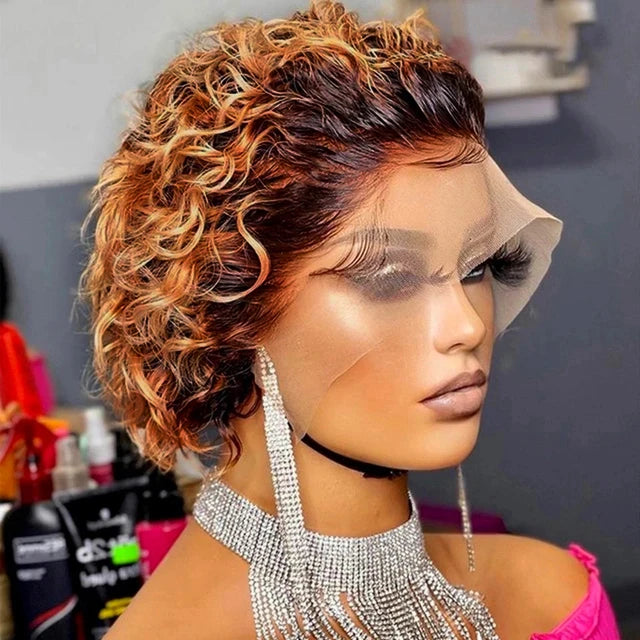 Pixie Cut Wig 99J Color Lace Wig Spring curl Short Bob Human Hair Wig For Women Natural Black Color Blonde Jarin Hair Cheap Wig