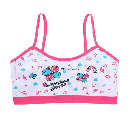 Teenage Girls Vest Bras Cartoon Panda/Flower Print Young Children Purbery Student Training Bras Maiden Kids Underwears Tube Tops