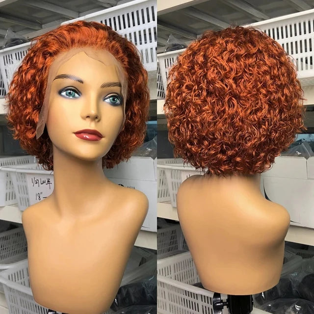 Pixie Cut Wig 99J Color Lace Wig Spring curl Short Bob Human Hair Wig For Women Natural Black Color Blonde Jarin Hair Cheap Wig