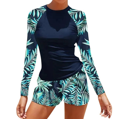 2024 Long Sleeve Surfing Swimsuit Print Swimwear Women Two Pieces Diving Clothes Beachwear Bathing Swimming Swim Suit