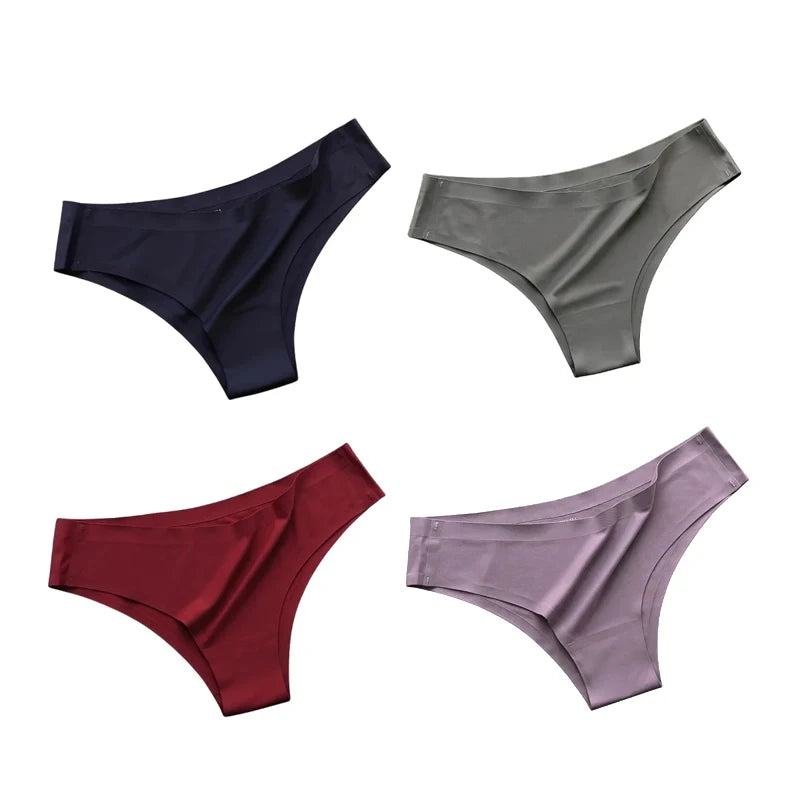 4PCS/Set Seamless Panties Women Sexy Underwear Ice Silk Underpants Low Waist G-string Female Soft Solid Ultra-thin Briefs