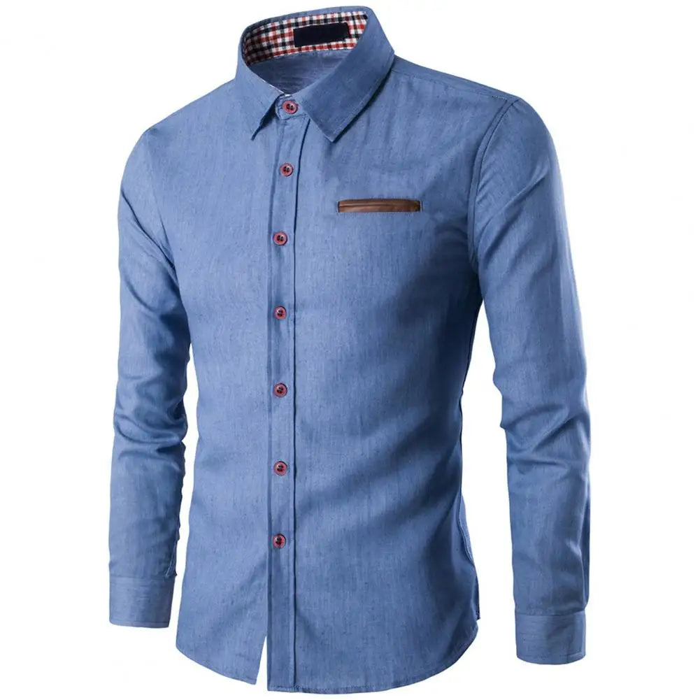 Mens Denim Shirts 2024 Long Sleeve Men Dress Shirt Fashion Slim Fit Style Navy Blue Jeans Male Shirt Longsleeve Shirt For Men