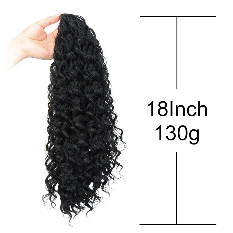 18Inch Synthetic Long Afro Kinky Curly Drawstring Ponytail Curly Fake Tail Hair Extension Fluffy Hairpiece for Women