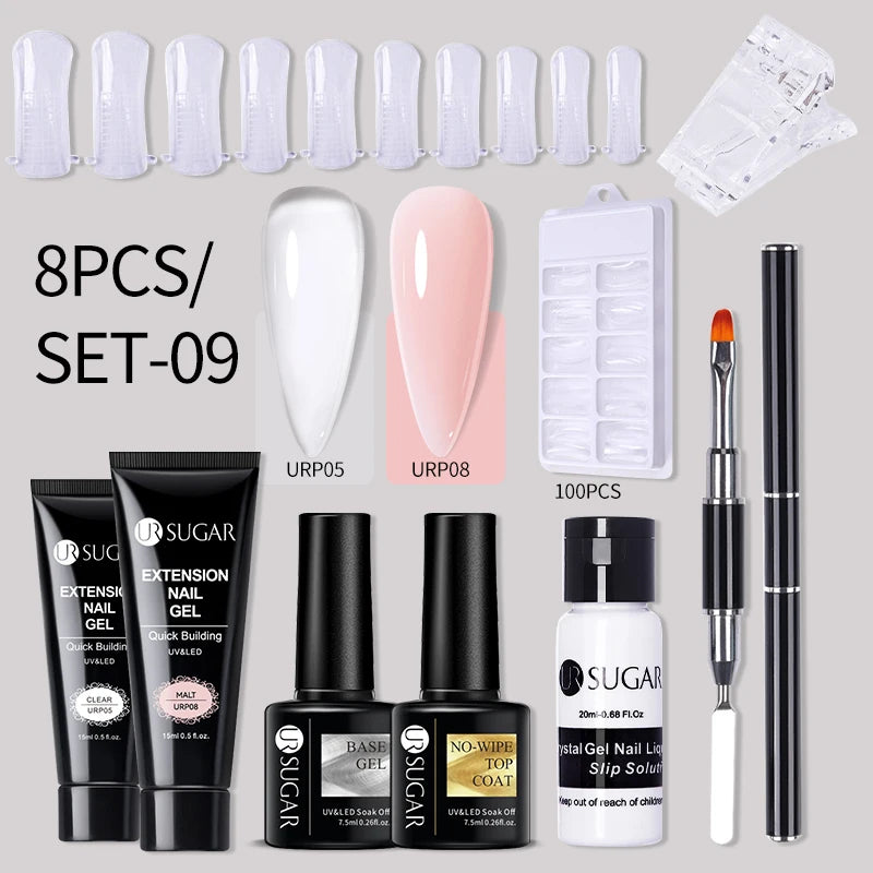 UR SUGAR Acrylic UV Gel Extension Nail Gel Kit Nude Glitter Color Fast Building Gel Nail Polish All For Manicure Nail Art Design