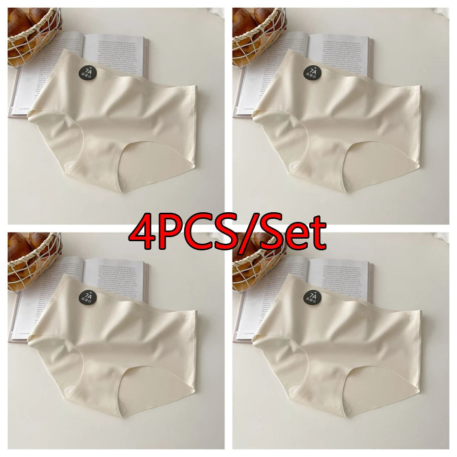 4PCS/Set Women Panties Slip Silk Seamless Briefs For Women Female Underwear Soft Thin Light Panty Culotte Femme Underpants M-XL