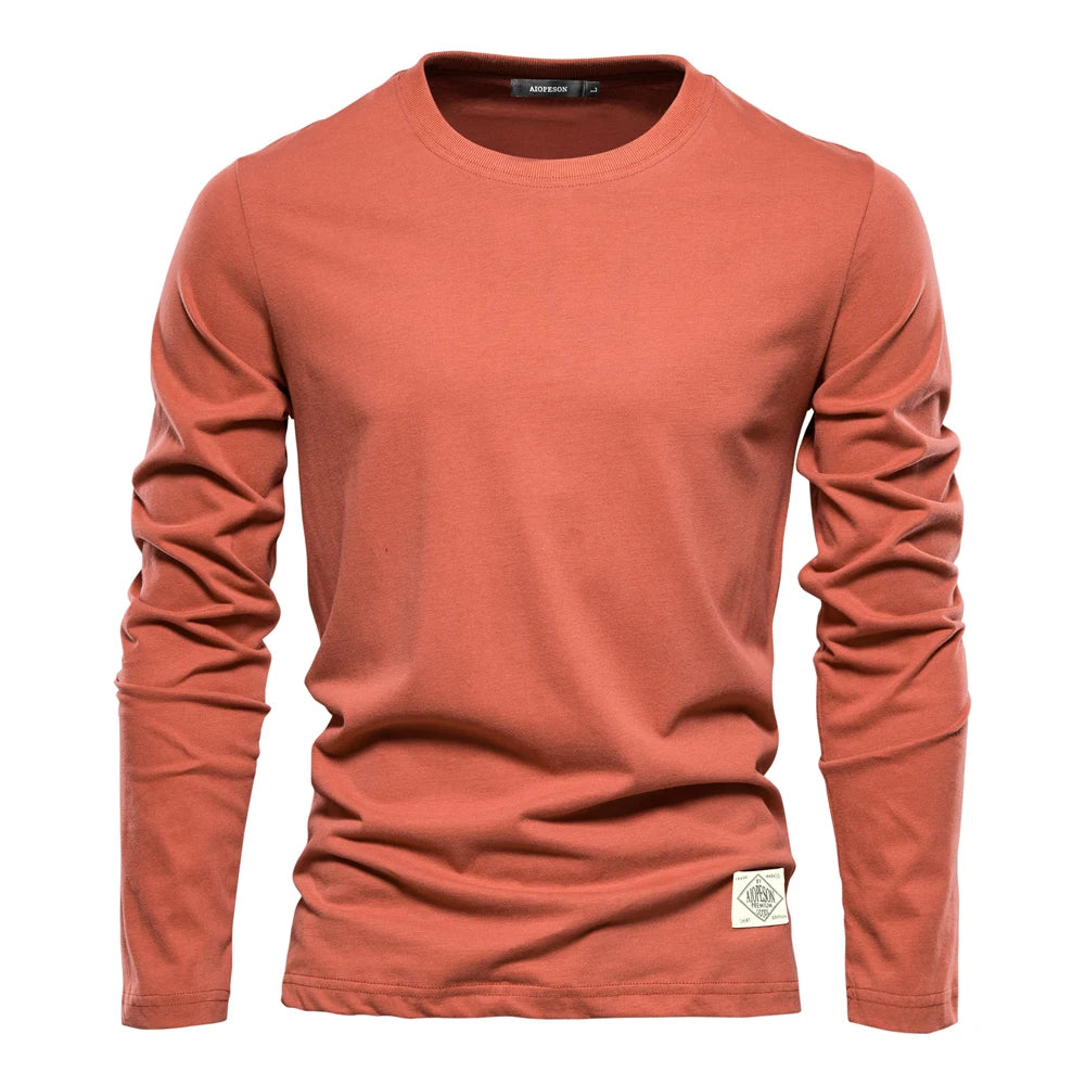 2024 Spring Summer Long Sleeve Men's T-shirts 100% Cotton Solid Color Casual Sport Male Classic Tops Quality T Shirt for Me