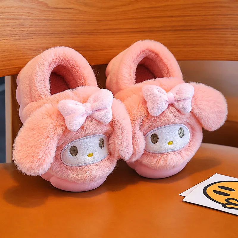 Anime Hello Kitty Kuromi Girl Cotton Parent-Child Slipper Melody Sanrio Cartoon Cute Kid Plush Warm Home Slippers Christmas Gift