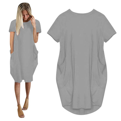 Plus Size Women Short Sleeve O-Neck Loose Casual Dresses