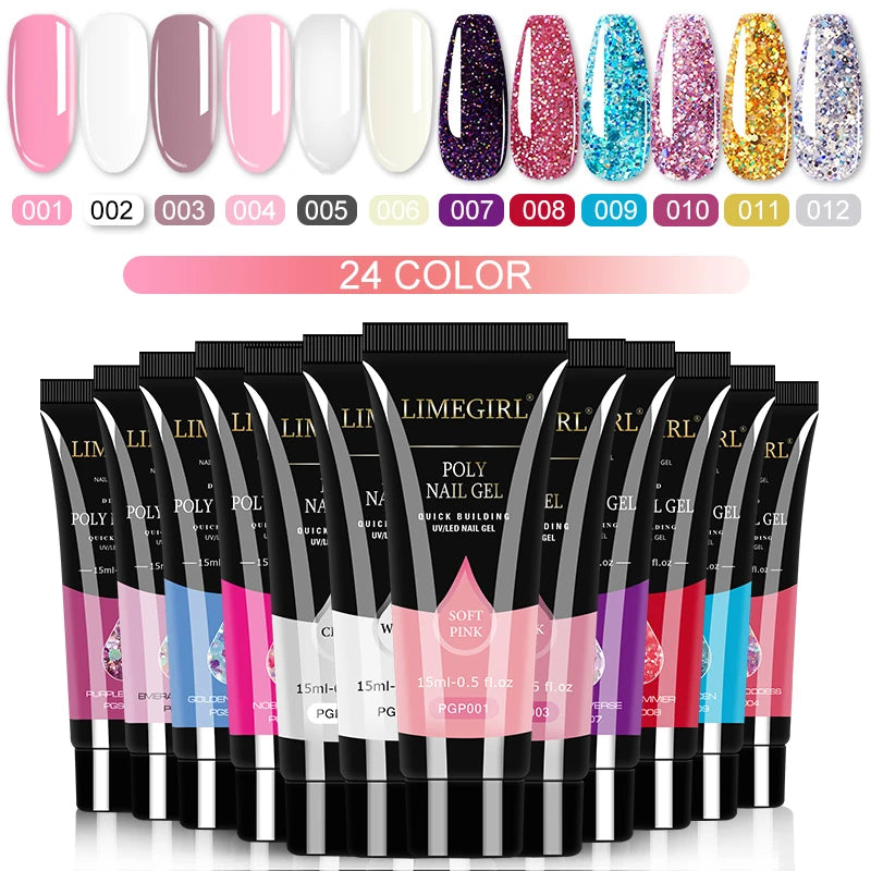 Poly Nail Gel Set For Nail Extension Finger Quick Building Gel 24 Color Extension Gel Soak Off Nail Art Gel Set Manicure Art Set