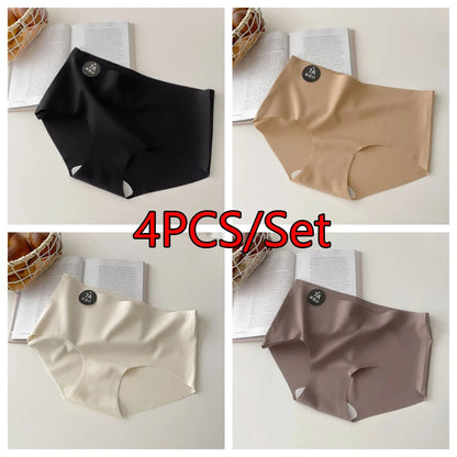 4PCS/Set Women Panties Slip Silk Seamless Briefs For Women Female Underwear Soft Thin Light Panty Culotte Femme Underpants M-XL