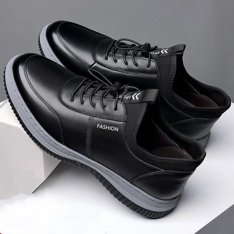 sports leather shoes for men walking low cut soft sole soft surface anti slip board shoes