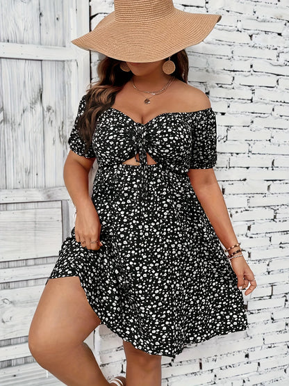 Plus Size Summer Women Elegant Floral Print Dress Casual Vacation Off the Shoulder Strapless Dresses