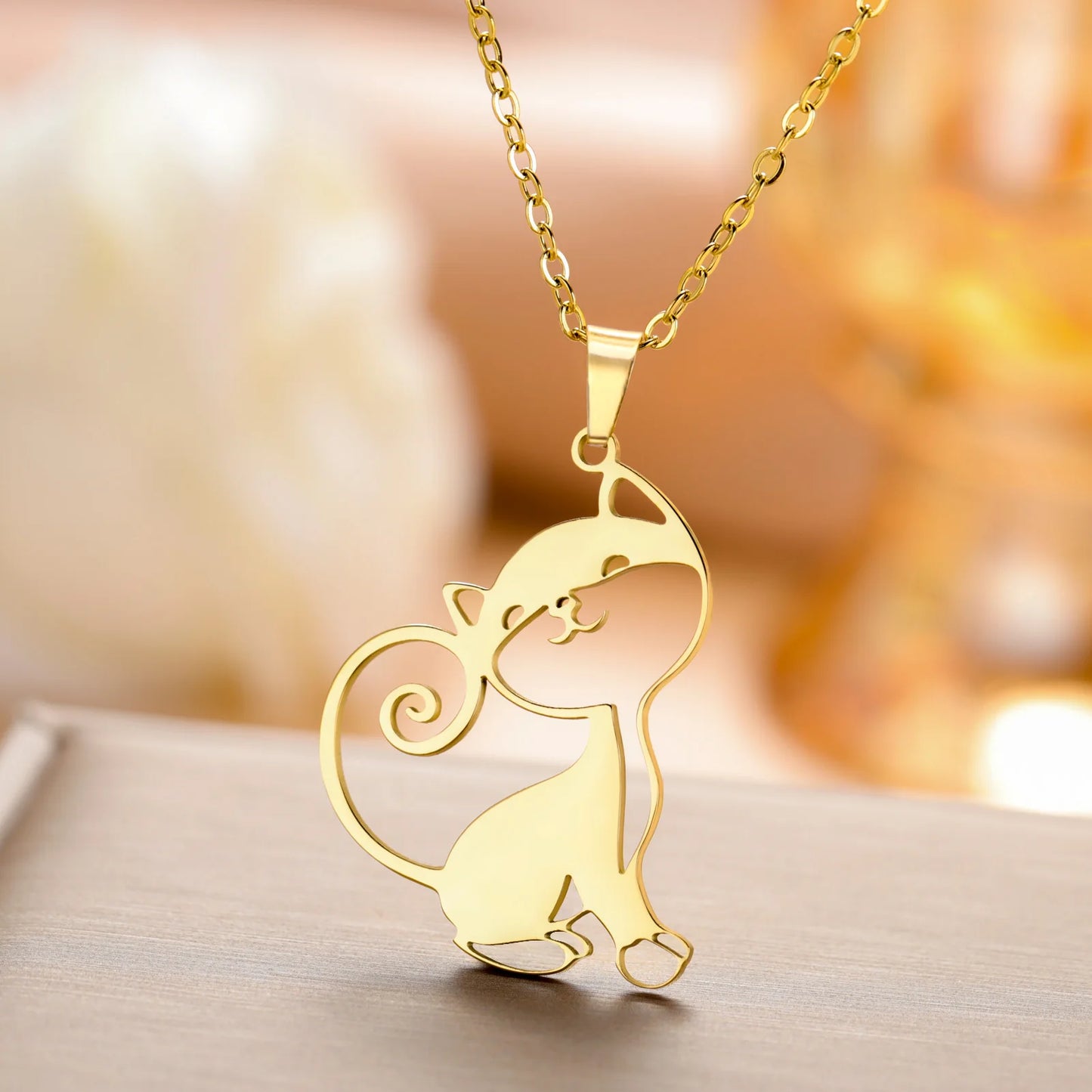 Lemegeton Lovely Cat Necklace Stainless Steel Jewelry Kitten Pet Animal Pendant Women Trend Excelent  Gifts