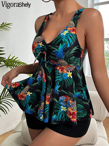 Vigorashely Sexy 2025 Print Tankini Set Women Strapped Push Up Swimsuit High Waist Beach Swimwear Brazilian Lady Bathing Suit