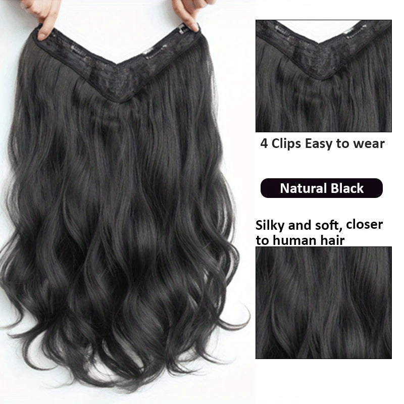 Invisible Long Wave Synthetic Hair Extensions - Fuller Hair Look, Natural-Looking Hair Strands - Confident Hairstyle Design