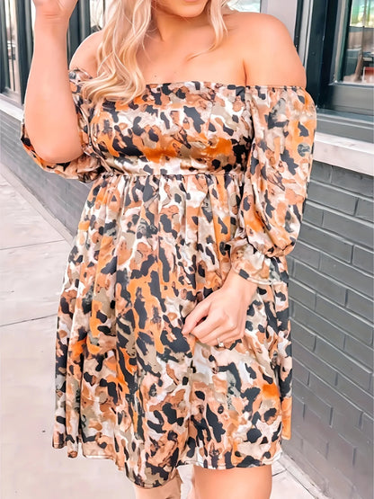 Plus size spring and summer clearance burst a line collar leopard print dress burst a big clearance a line collar half sleeve