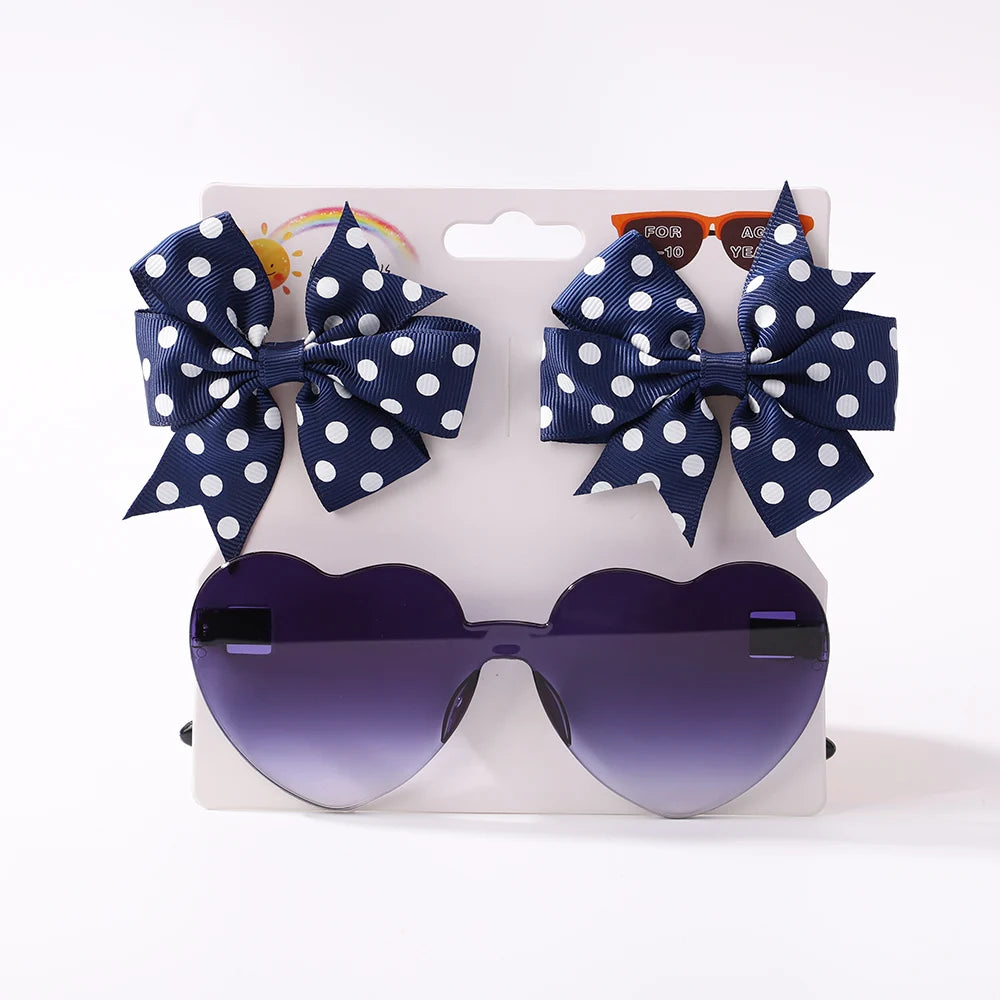 3Pcs/Pack Solid Dot Hair Bows Clip Girls Boutique Bowknot Hair Clips Kids Colorful Heart Sun Glasses Children Hair Accessories