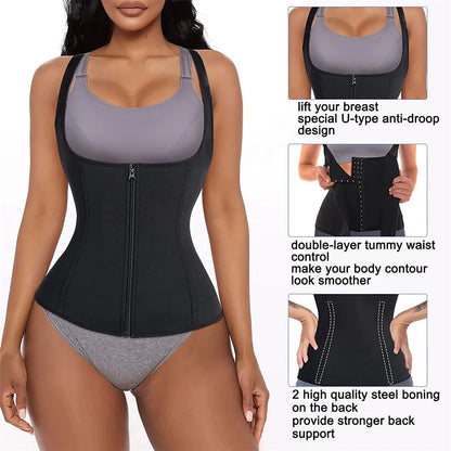 Waist Trainer Tank Top For Women Zipper Body Shaper Tummy Control Sleeveless Top, Women's Activewear Body Shaping Underwear