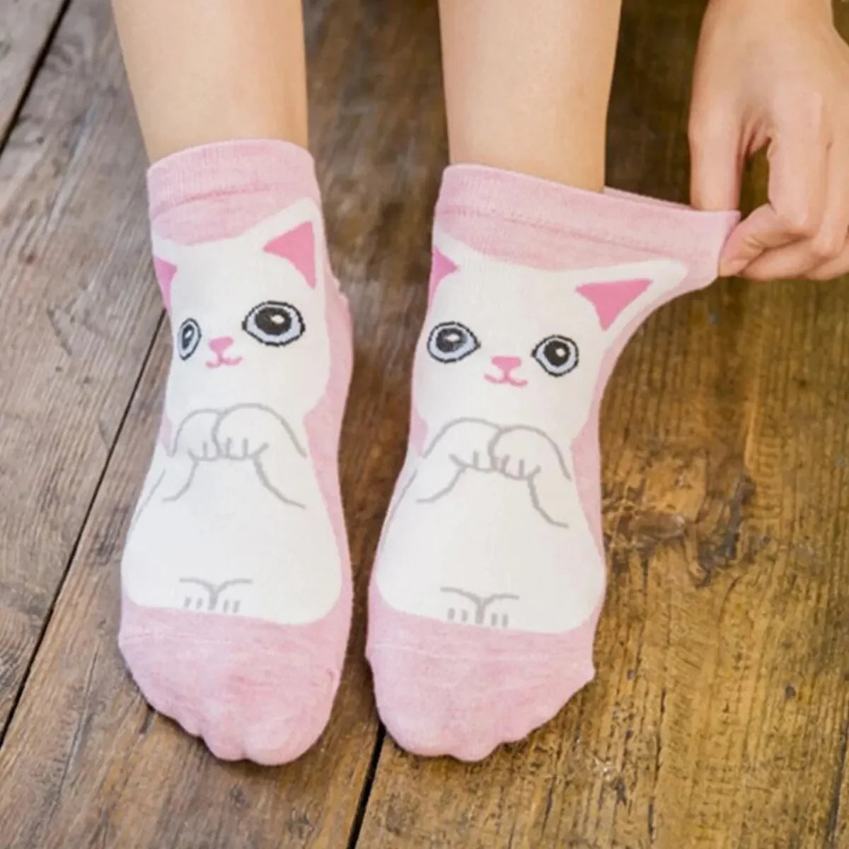 5 Pairs/Set Cute Kitten Print Ankle Socks, Perfect for Daily Fashion