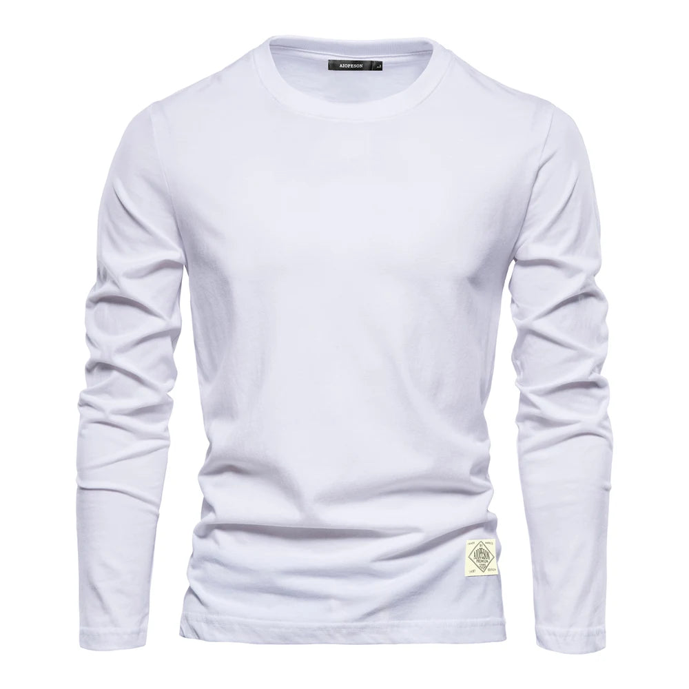 2024 Spring Summer Long Sleeve Men's T-shirts 100% Cotton Solid Color Casual Sport Male Classic Tops Quality T Shirt for Me