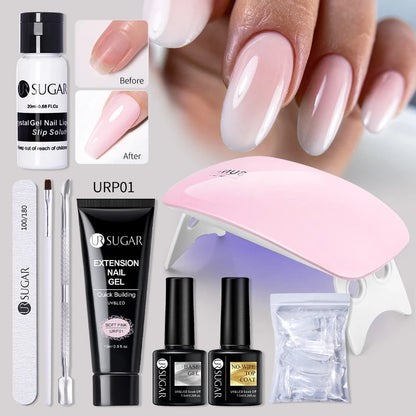 UR SUGAR Acrylic UV Gel Extension Nail Gel Kit Nude Glitter Color Fast Building Gel Nail Polish All For Manicure Nail Art Design