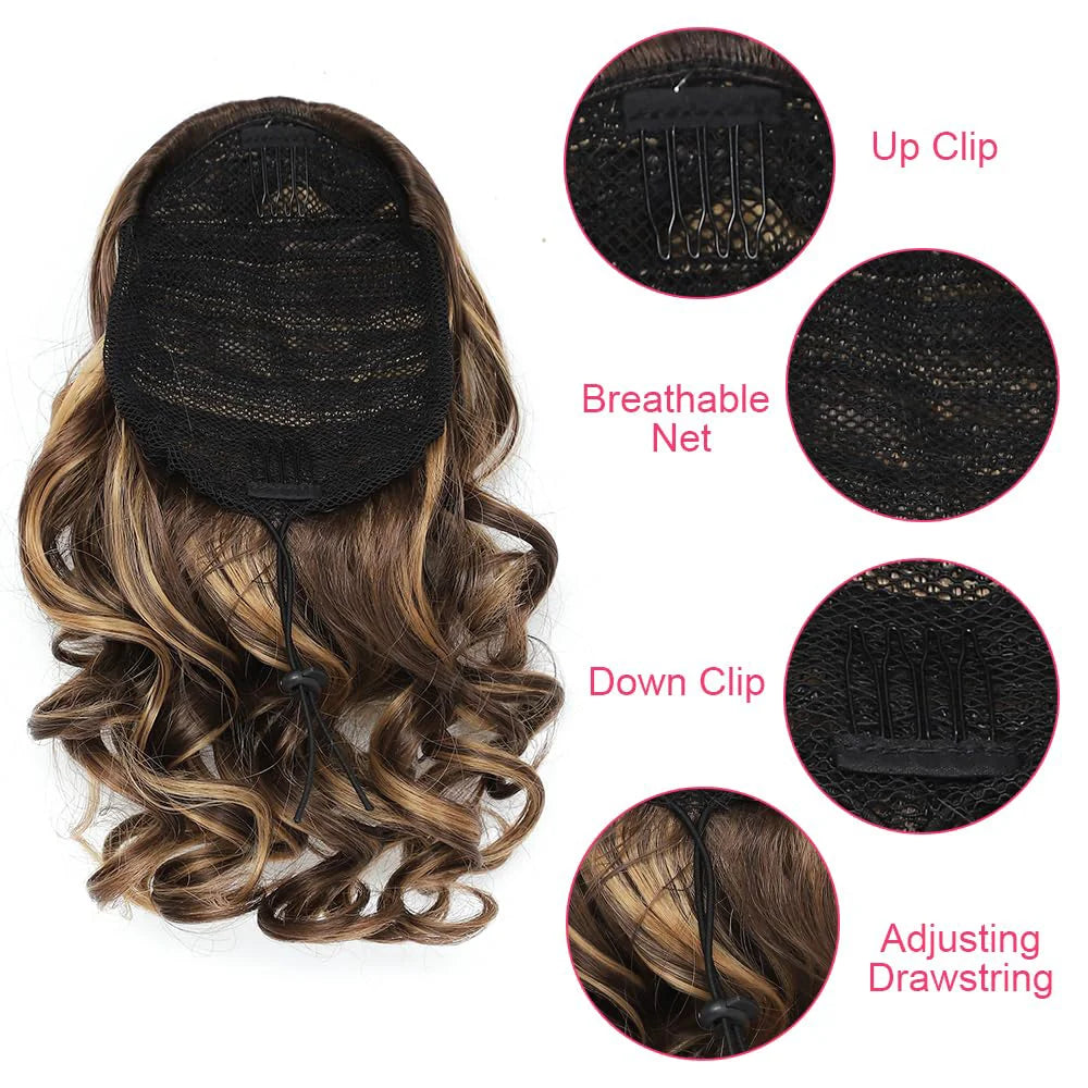 Short Synthetic Clip in Hair Extensions Short Curly Drawstring Ponytail Extensions Stylish for Daily Wear.