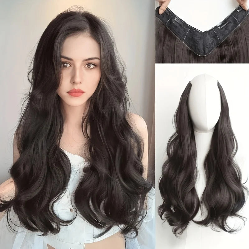 Invisible Long Wave Synthetic Hair Extensions - Fuller Hair Look, Natural-Looking Hair Strands - Confident Hairstyle Design