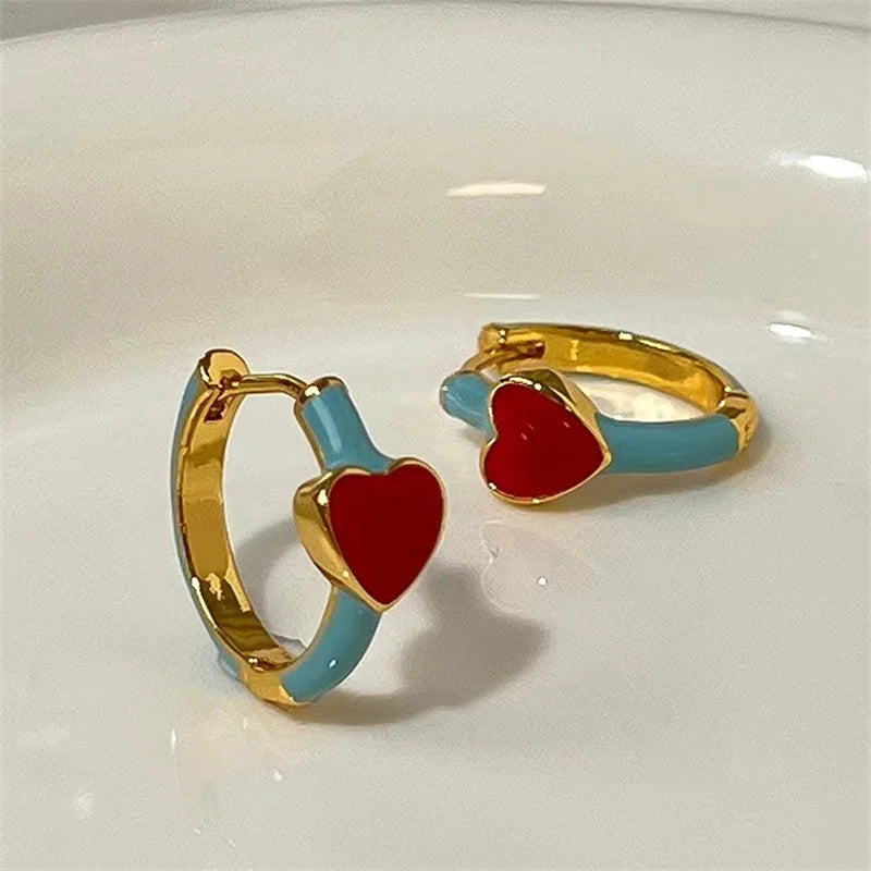 France Light Luxury Enamel Thick Rhinestone Hoop Earrings for Women Stainless Steel Huggie Ear Party Jewelry Wholesale