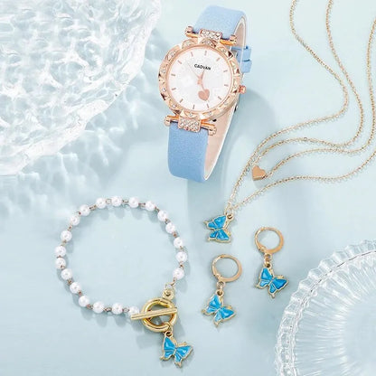 Conjunto de reloj de moda para mujer con correa de cuero, cuarzo elegantes.