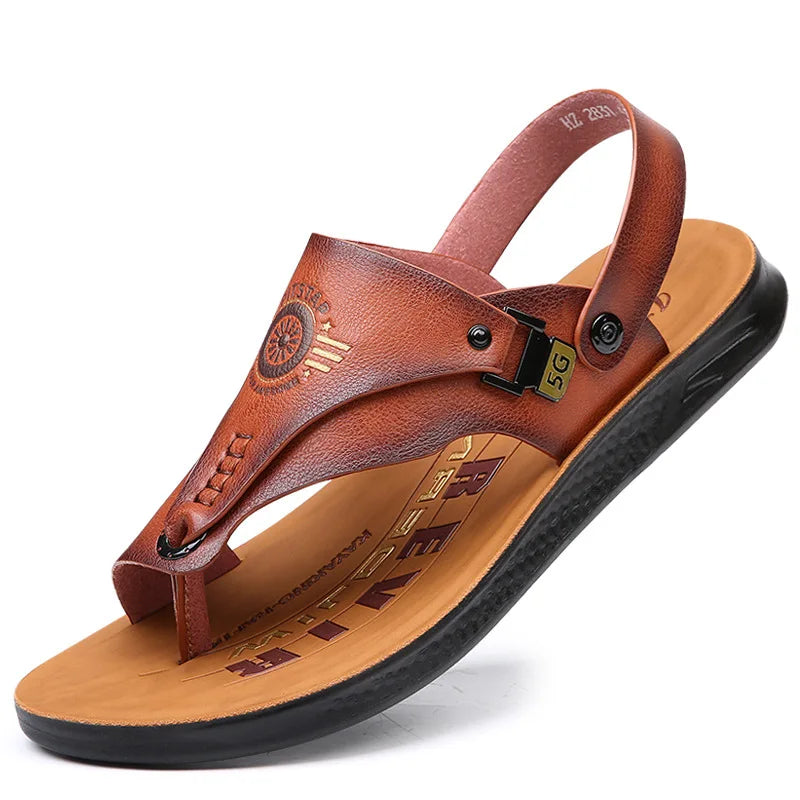 Men's Sandals Summer Soft soled Anti slip Beach Shoes Men's Large flip-flops Casual Leather Sandals sandalias hombre pantuflas