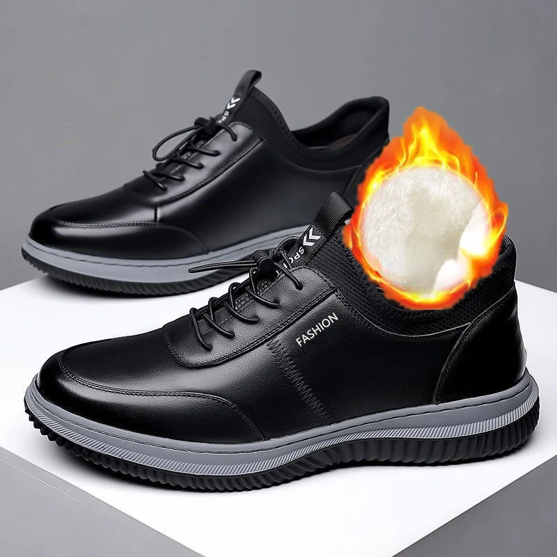 sports leather shoes for men walking low cut soft sole soft surface anti slip board shoes