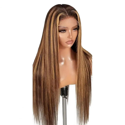 Women Long Straight Wig Middle Part Natural Silky High Temperature Fiber Wig Ladies Highlight Long Curly Synthetic Hair