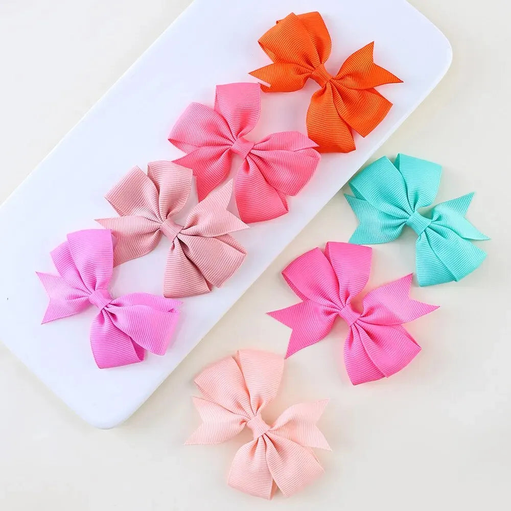 24pcs/Set Solid Grosgrain Ribbon Hair Clips for Girls Hair Bows Hairpins 3 To14 Age Children Handmade Hairgrips Hair Accessories