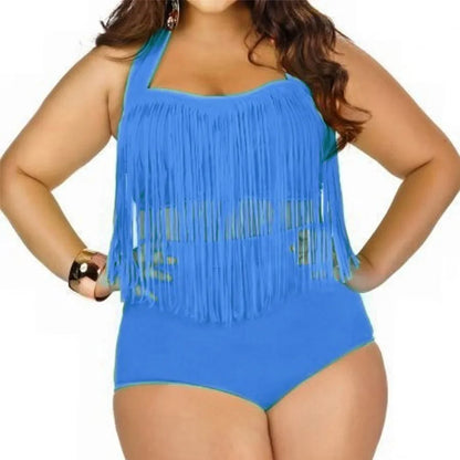 2023 HOT Sale Plus Size Split Swimsuit Women Sexy Retro Padded Push Up Tassel High Waist Swimsuit Female biqiuni Bathing Suit