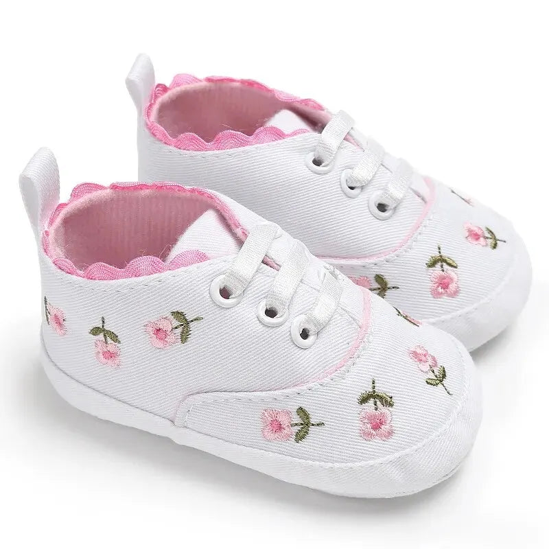 Meckior Newborn Baby Girl Casual Canvas Shoes Flower Cotton Sole Non-slip Baby Shoes Female Infant First Walkers Crib Shoes