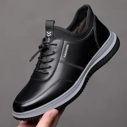 sports leather shoes for men walking low cut soft sole soft surface anti slip board shoes