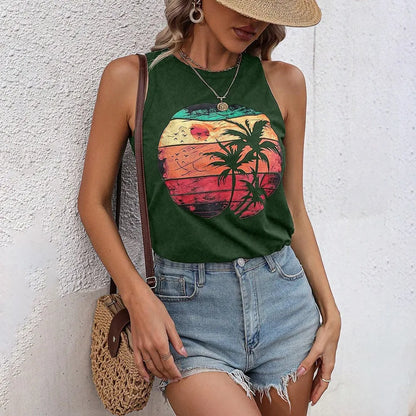 Women's Round Neck Vest Fashion Flower Pattern Vest Art Print Daily Comfortable Leisure Elegant Sleeveless Round Neck Vest