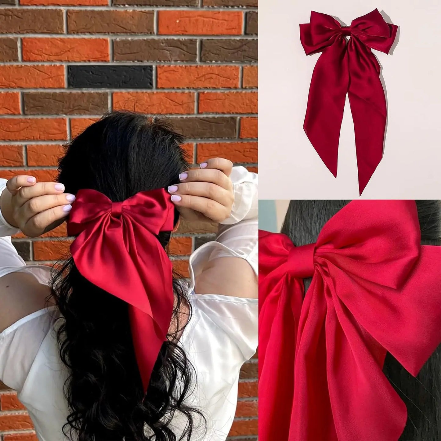 4Pcs Women Large Bow Hair Clip Girls Chiffon Big Bow Hairpins Satin Barrette Women Solid Color Ponytail Clip Hair Accessories