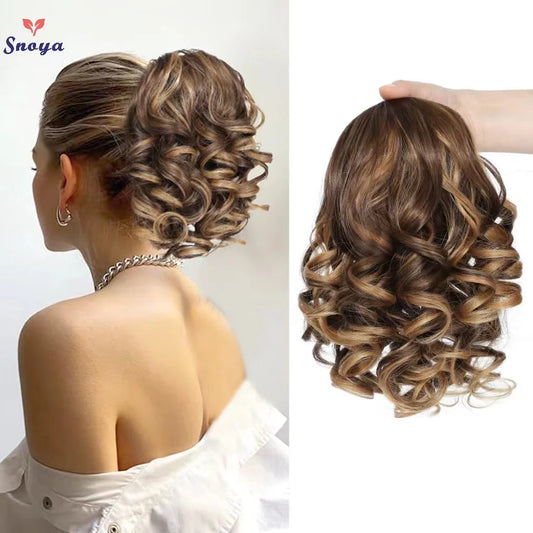 Short Synthetic Clip in Hair Extensions Short Curly Drawstring Ponytail Extensions Stylish for Daily Wear.