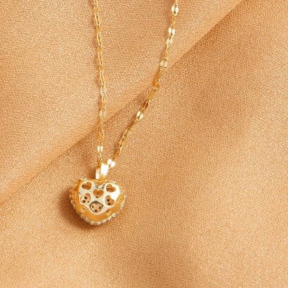 Set with cubic zirconia heart pendant, women's temperament, stainless steel gold-plated necklace, wedding party jewelry gifts