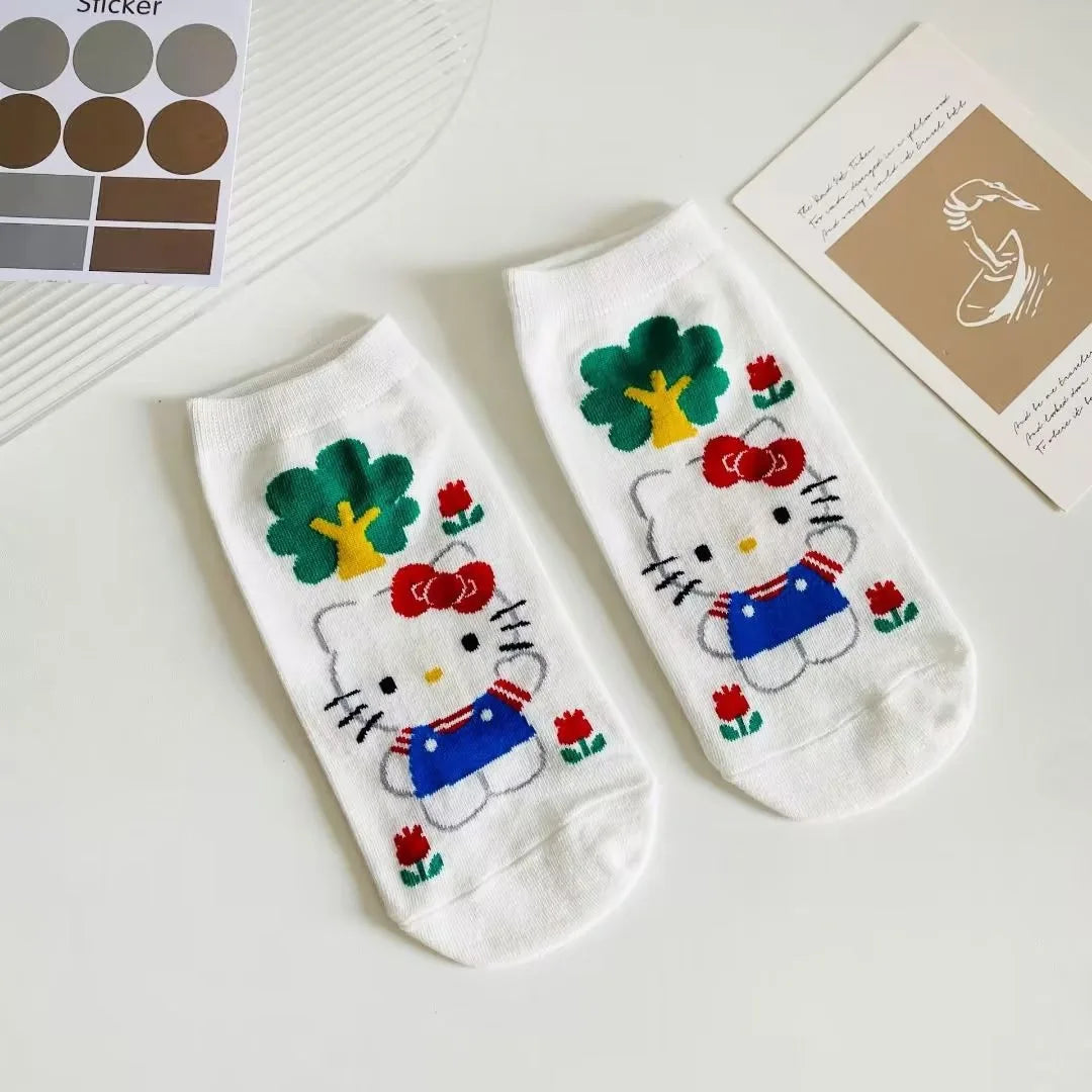 5Pcs Kawaii Sanrio Hello Kitty My Melody Cinnamoroll Cartoon Boat Socks Ventilate Short Socks Thin Cotton Christmas Girl Gift