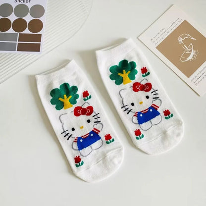 5Pcs Kawaii Sanrio Hello Kitty My Melody Cinnamoroll Cartoon Boat Socks Ventilate Short Socks Thin Cotton Christmas Girl Gift