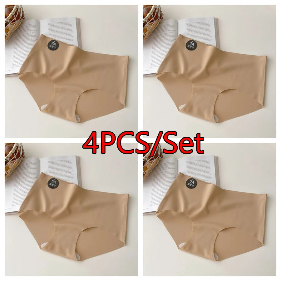 4PCS/Set Women Panties Slip Silk Seamless Briefs For Women Female Underwear Soft Thin Light Panty Culotte Femme Underpants M-XL