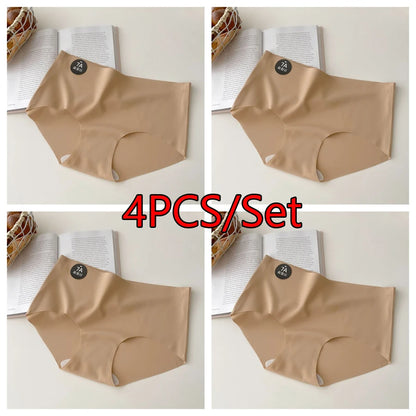 4PCS/Set Women Panties Slip Silk Seamless Briefs For Women Female Underwear Soft Thin Light Panty Culotte Femme Underpants M-XL