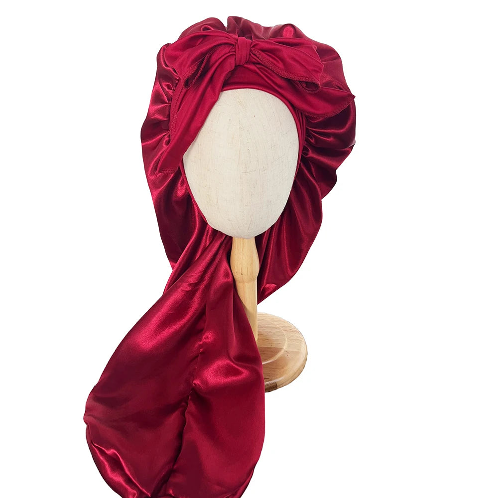 Long Bonnet+Elastic Satin Hair Band Set Long Silky Bonnet For Sleeping With Wide Elastic Band Headwrap