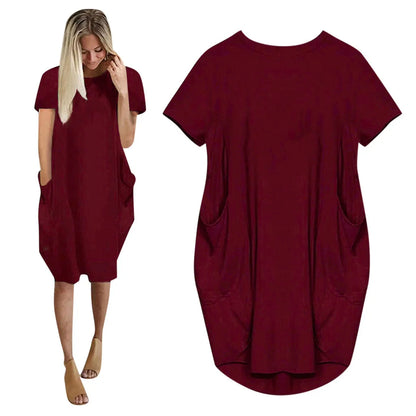 Plus Size Women Short Sleeve O-Neck Loose Casual Dresses